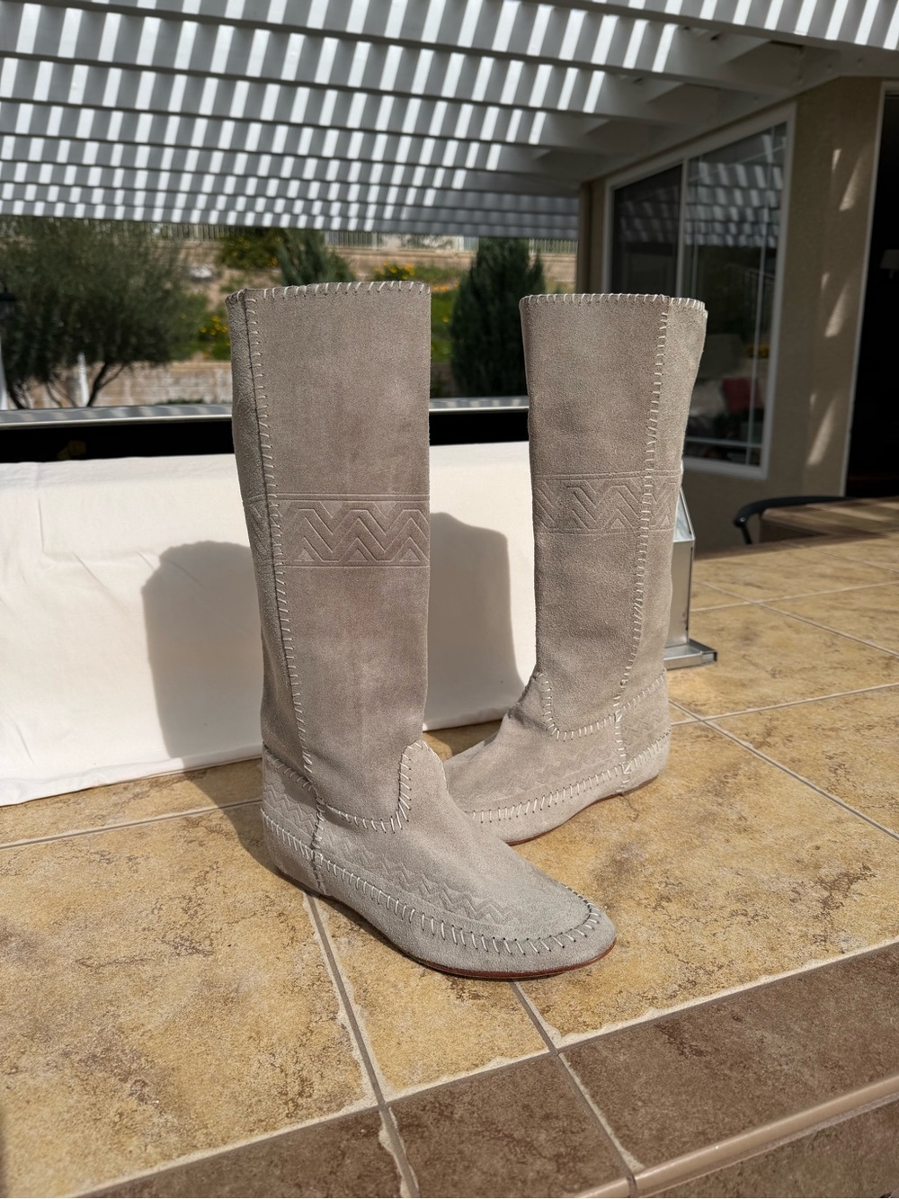 Suede Knee-High Boots in Taupe